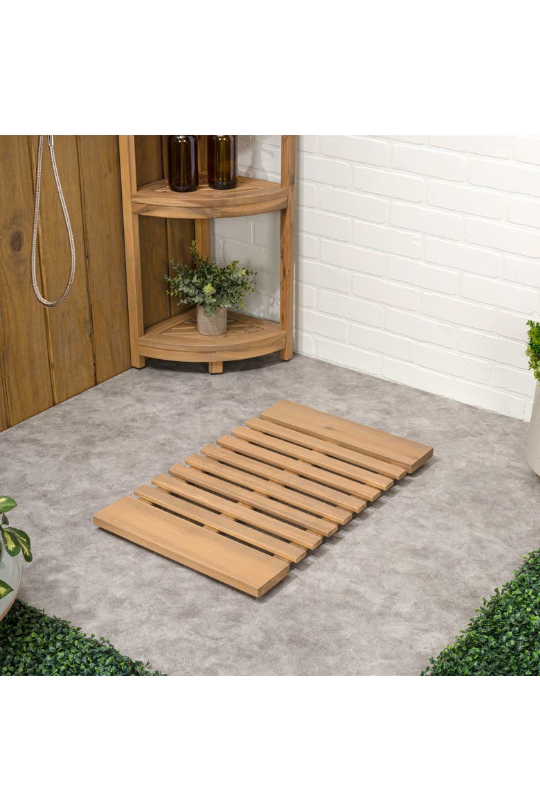 Paige Modern Classic Acacia Wood Slat Indoor/Outdoor Shower Mat, Alternate, color, Light Teak (16" X 26")