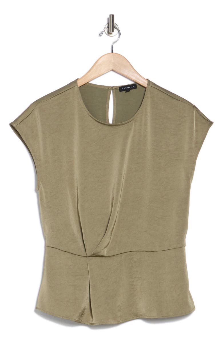 Pleione Drape Front Cap Sleeve Peplum Top, Alternate, color, Sage Green