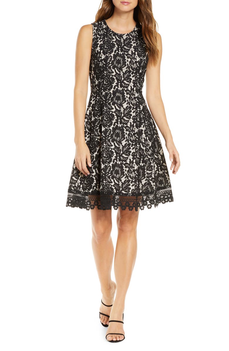 Donna Ricco Bonded Floral Lace Sleeveless Fit & Flare Dress, Main, color, 