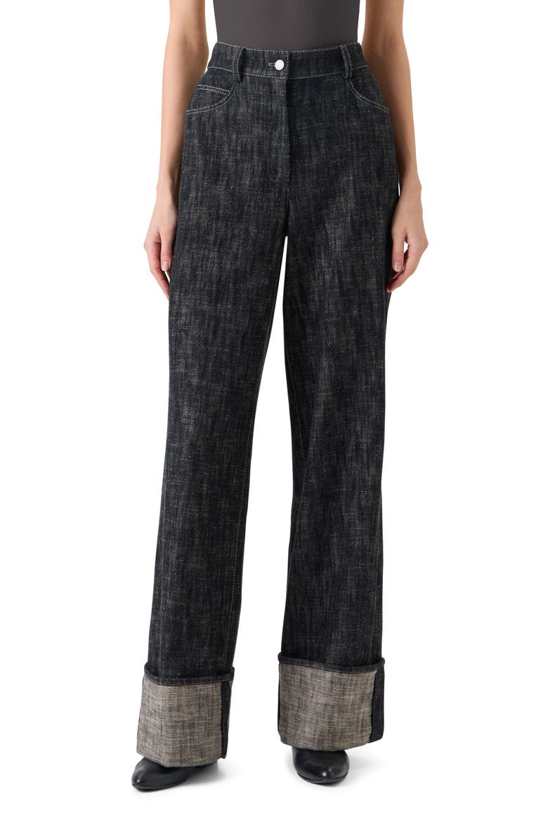 Cooper High Waist Cuffed Wide Leg Jeans, Main, color, BLACK DENIM