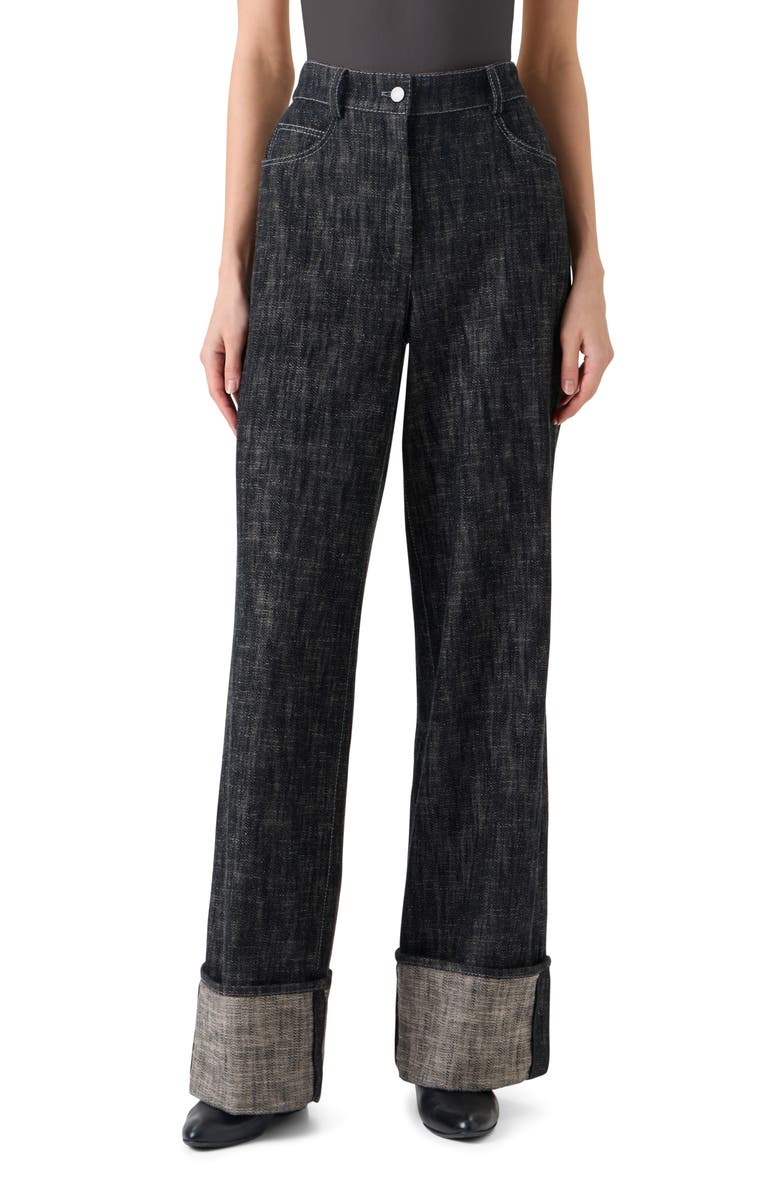 Akris punto Cooper High Waist Cuffed Wide Leg Jeans, Main, color, Black Denim