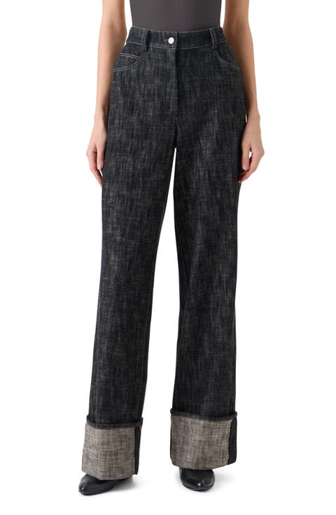 Cooper High Waist Cuffed Wide Leg Jeans