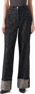 Akris punto Cooper High Waist Cuffed Wide Leg Jeans