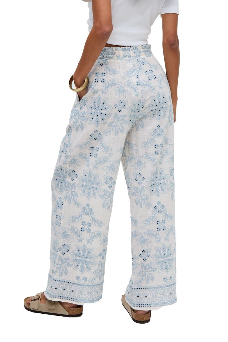 Cherice Wide leg All Over Embroidered Trouser, Alternate, color, Cream