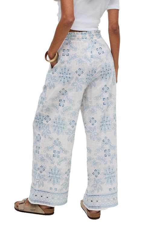 Raffya Cherice Wide Leg All Over Embroidered Trouser In White