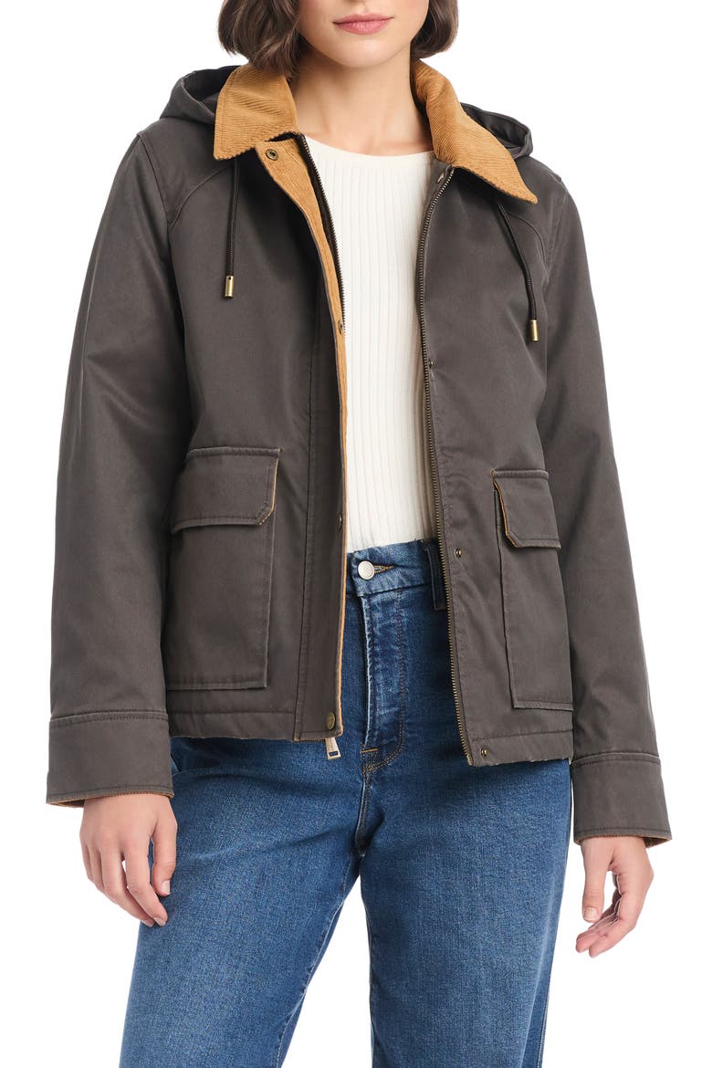 Hooded Waxed Jacket, Alternate, color, DARK BROWN