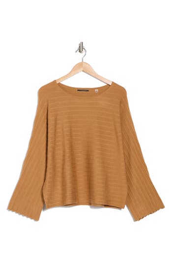 T Tahari Scallop Trim Wide Sleeve Sweater In Toffee