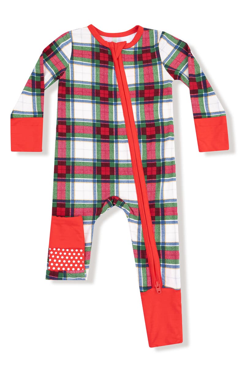 Angel Dear Holiday Plaid Convertible Zip Footie, Main, color, Green/ Red