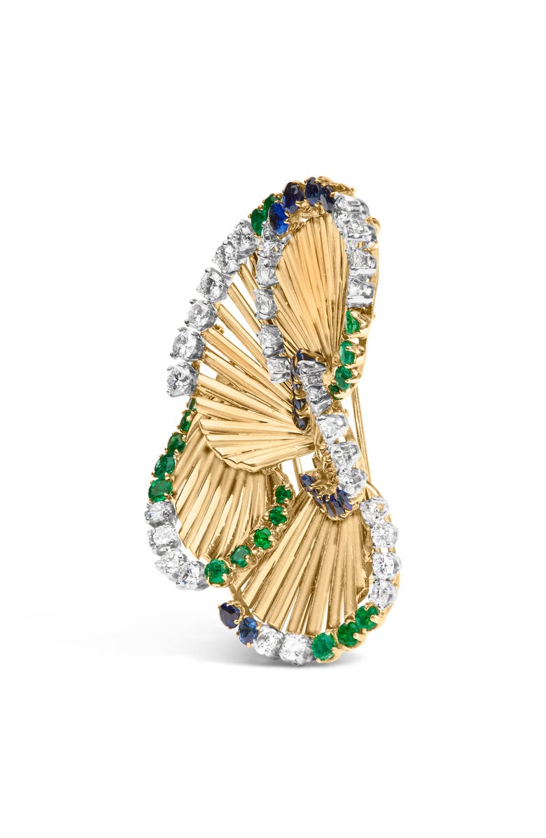 Haus of Brilliance 18K Yellow Gold 2 1/3 Cttw Diamond, Sapphire, and Emerald Sculpted Petal Brooch Pin, Alternate, color, Yellow