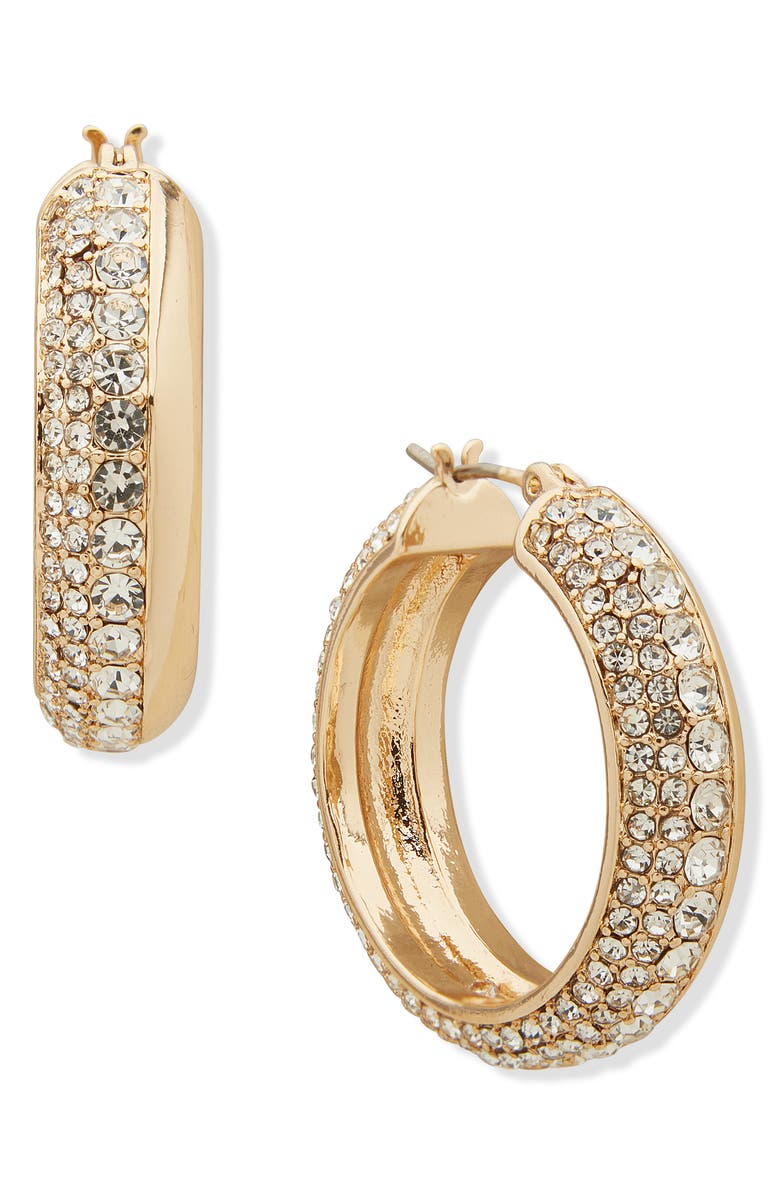 KARL LAGERFELD Crystal Pavé Hoop Earrings, Main, color, Gold