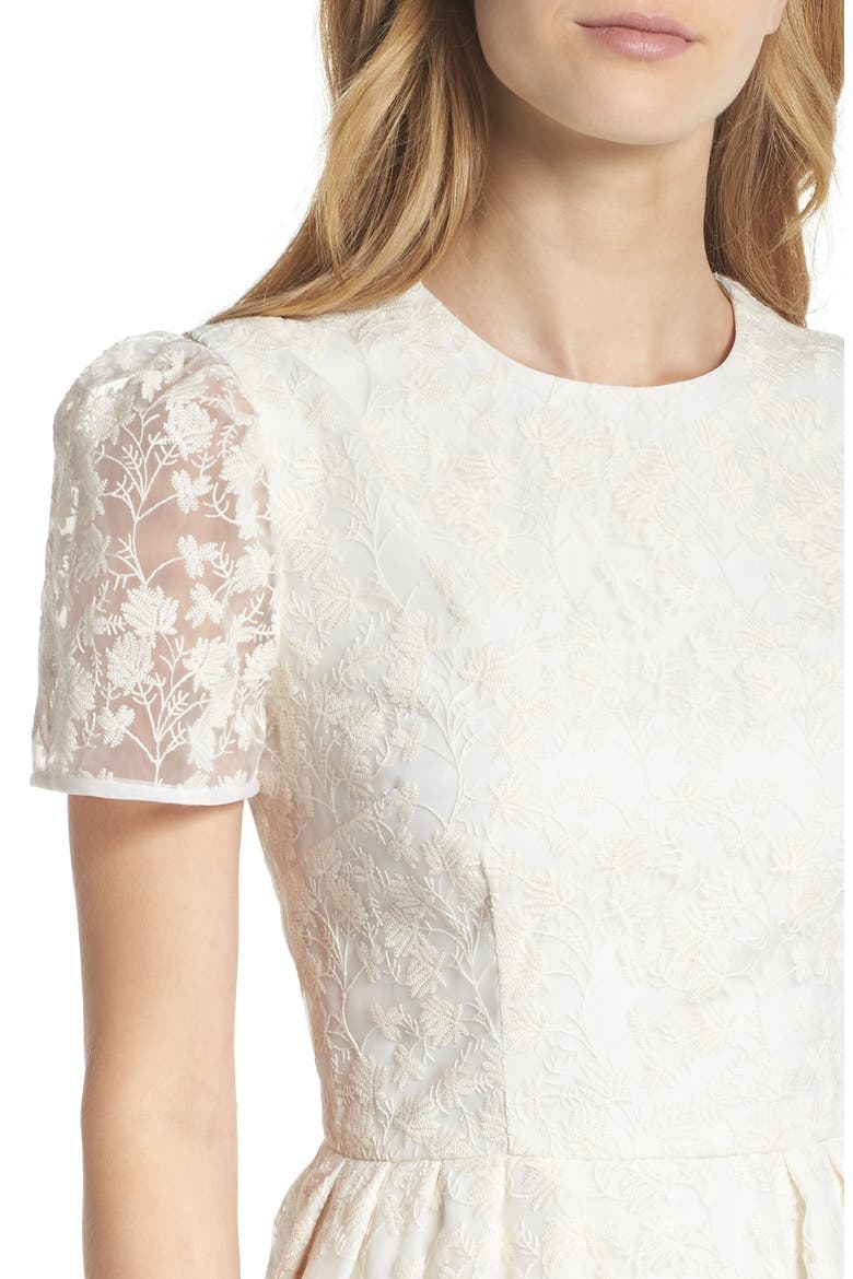 Amelia Embroidered Fit & Flare Dress, Alternate, color, CREAM
