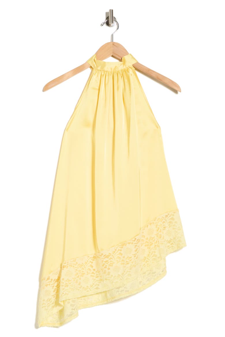 Sleeveless Lace Trim Satin Asymmetric Top, Alternate, color, BUTTER YELLOW