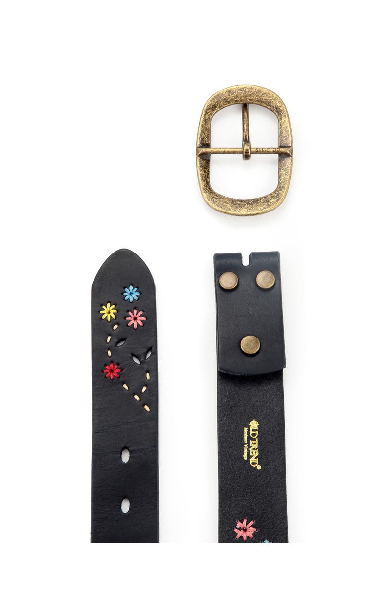 OLD TREND Blossom Genuine Leather Hand Stitched Colorful Detail Belt, Alternate, color, Black