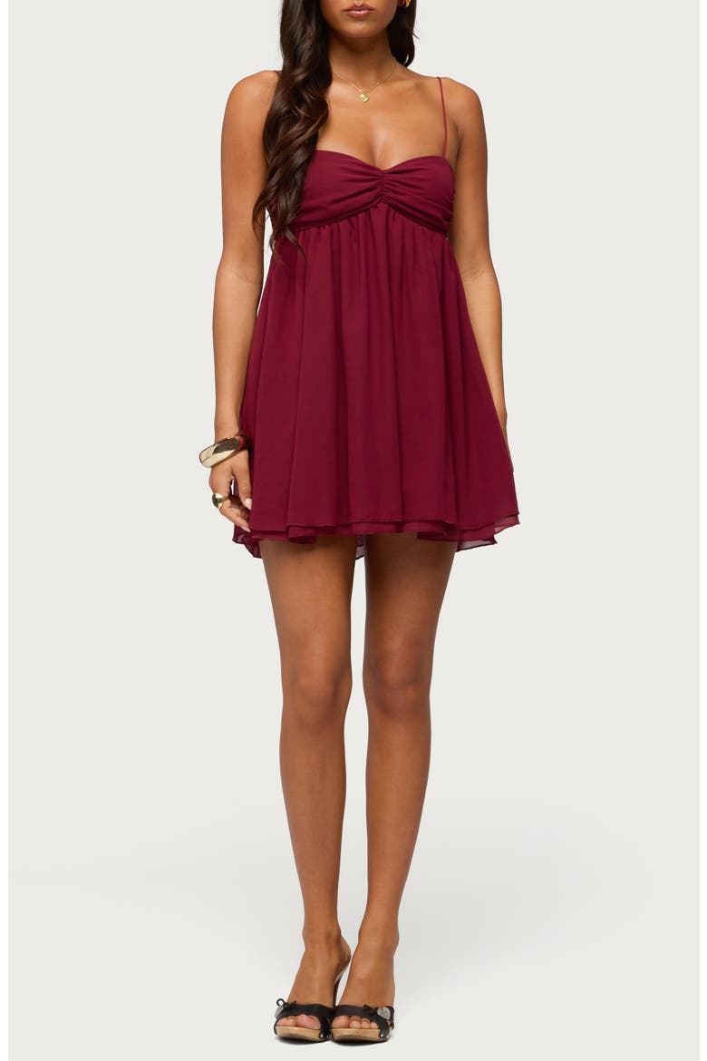 Ariellah Chiffon Babydoll Minidress, Main, color, BURGUNDY