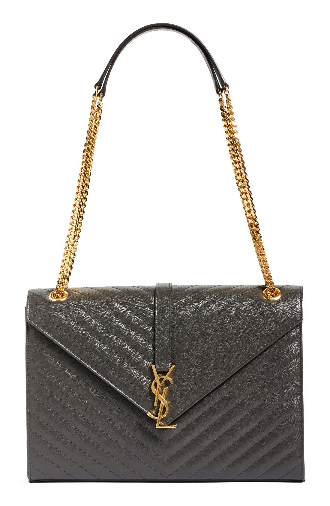 'Large Monogram' Grained Leather Shoulder Bag, Main, color, COAL
