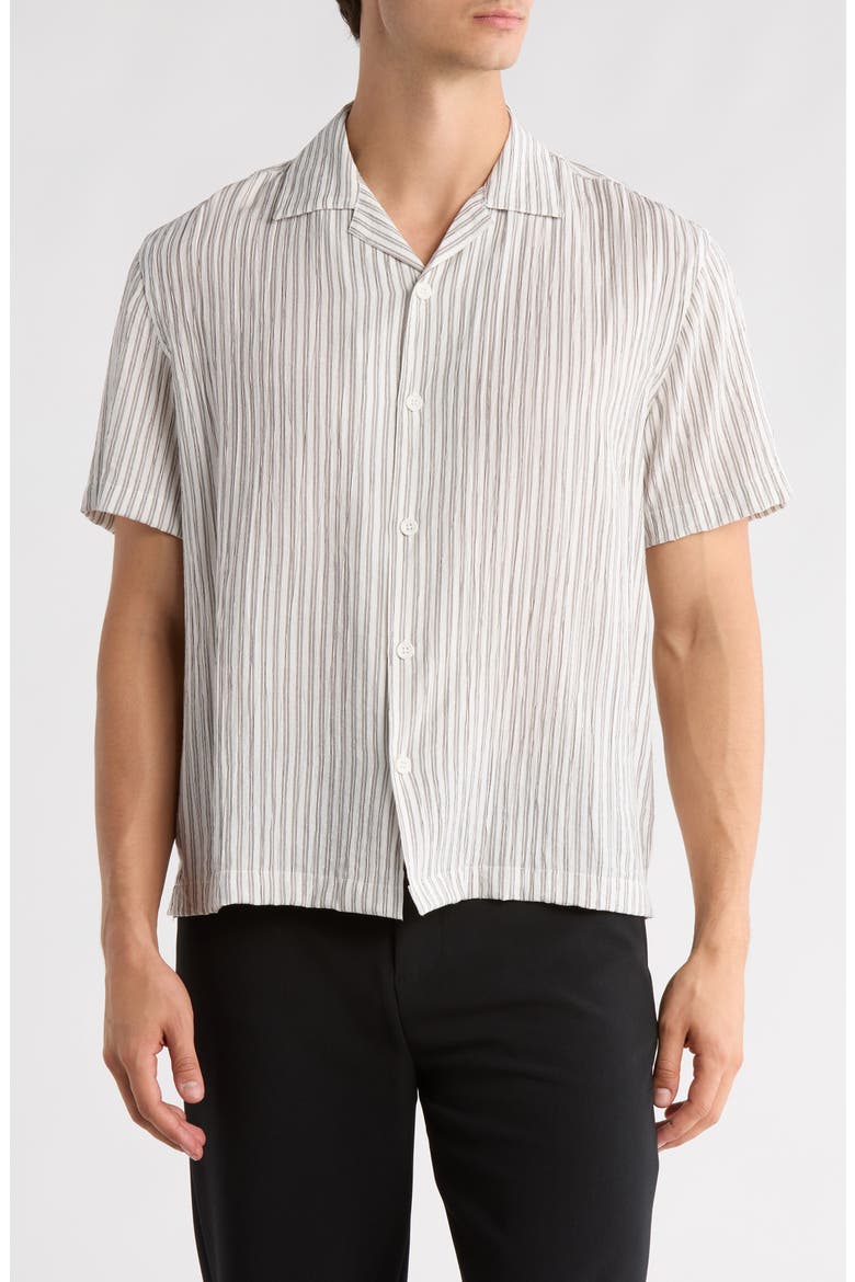 Stripe Print Relaxed Fit Camp Shirt, Main, color, OFF WHITE