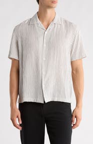 DENIM AND FLOWER Stripe Print Relaxed Fit Camp Shirt