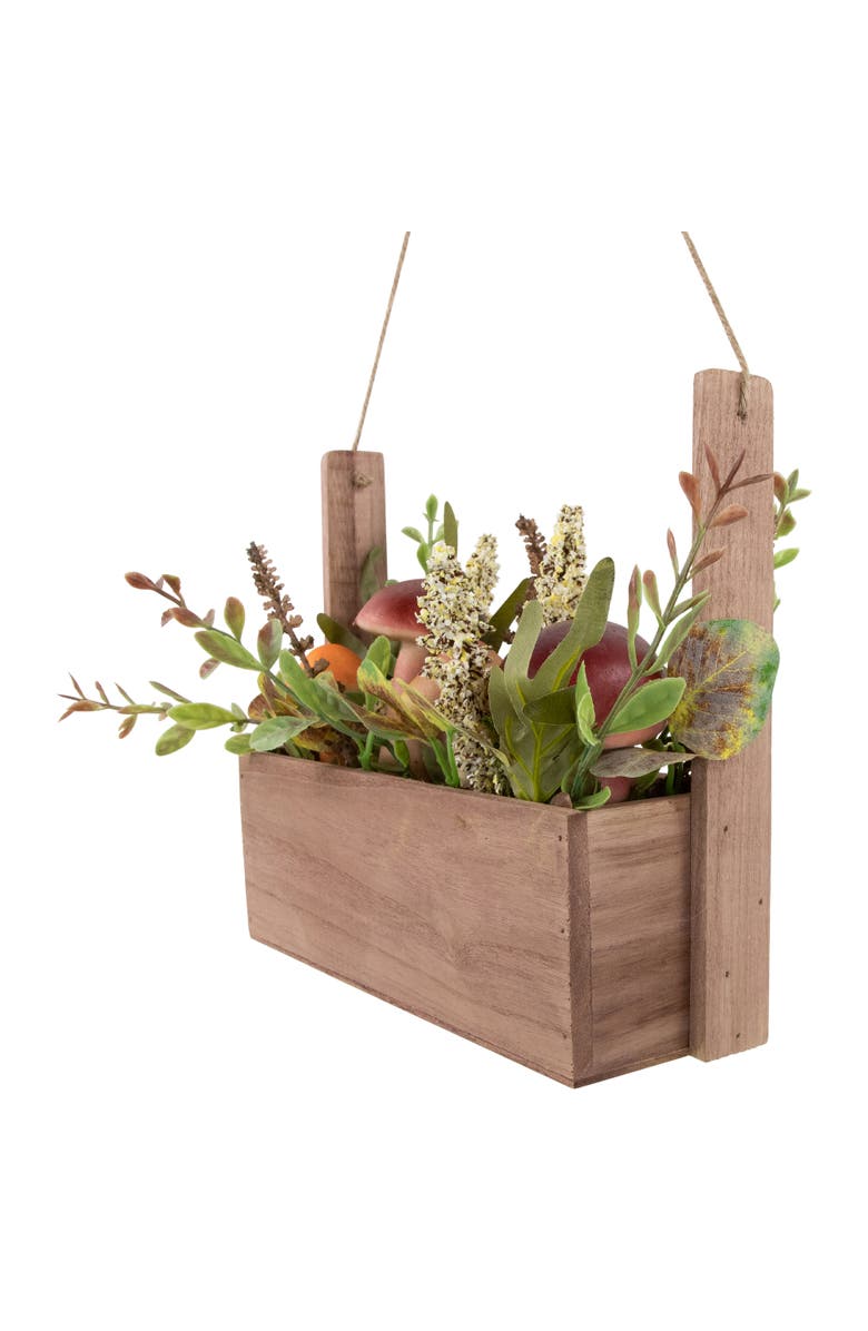 Northlight Mushroom and Foliage Wooden Box Artificial Fall Harvest Hanging Arrangement - 19", Alternate, color, 