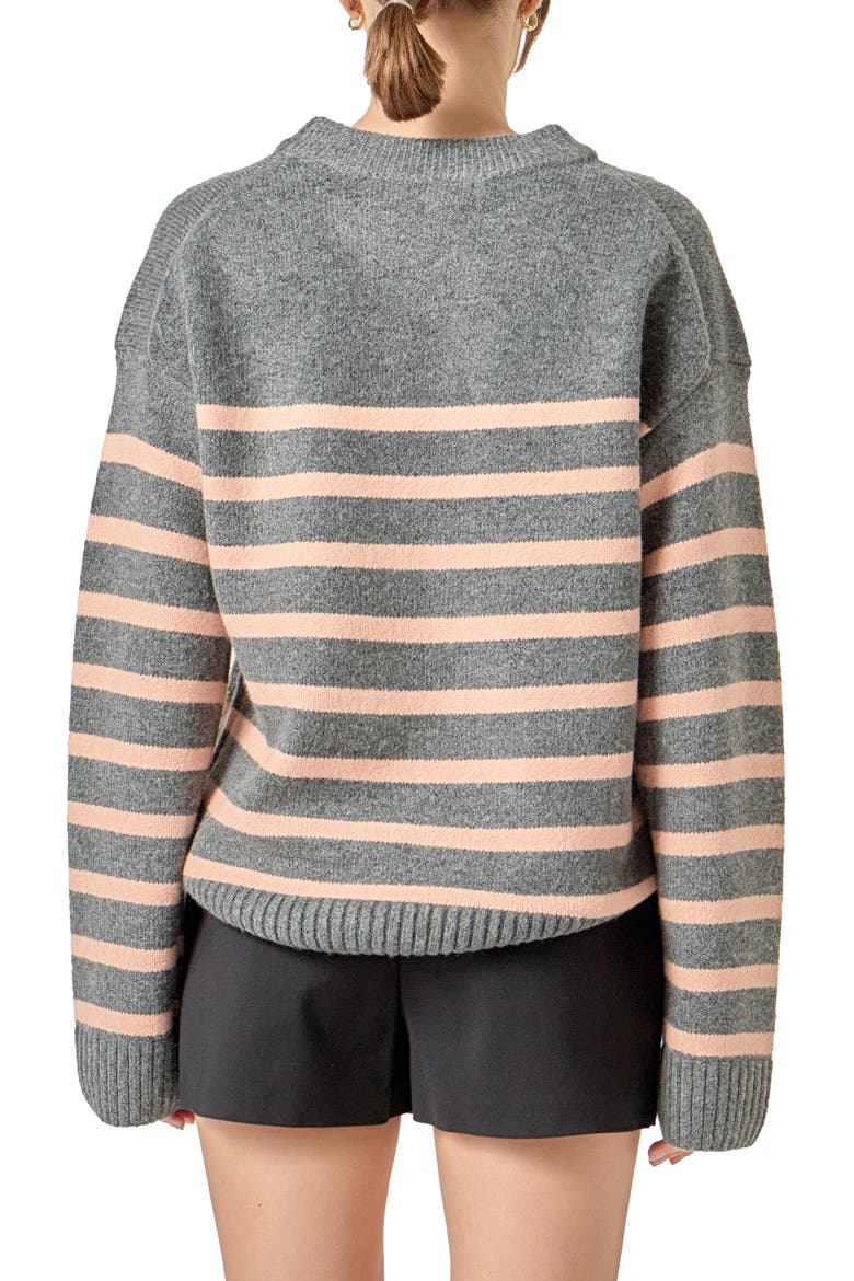 Stripe Crewneck Sweater, Alternate, color, HEATHER GREY/ SALMON