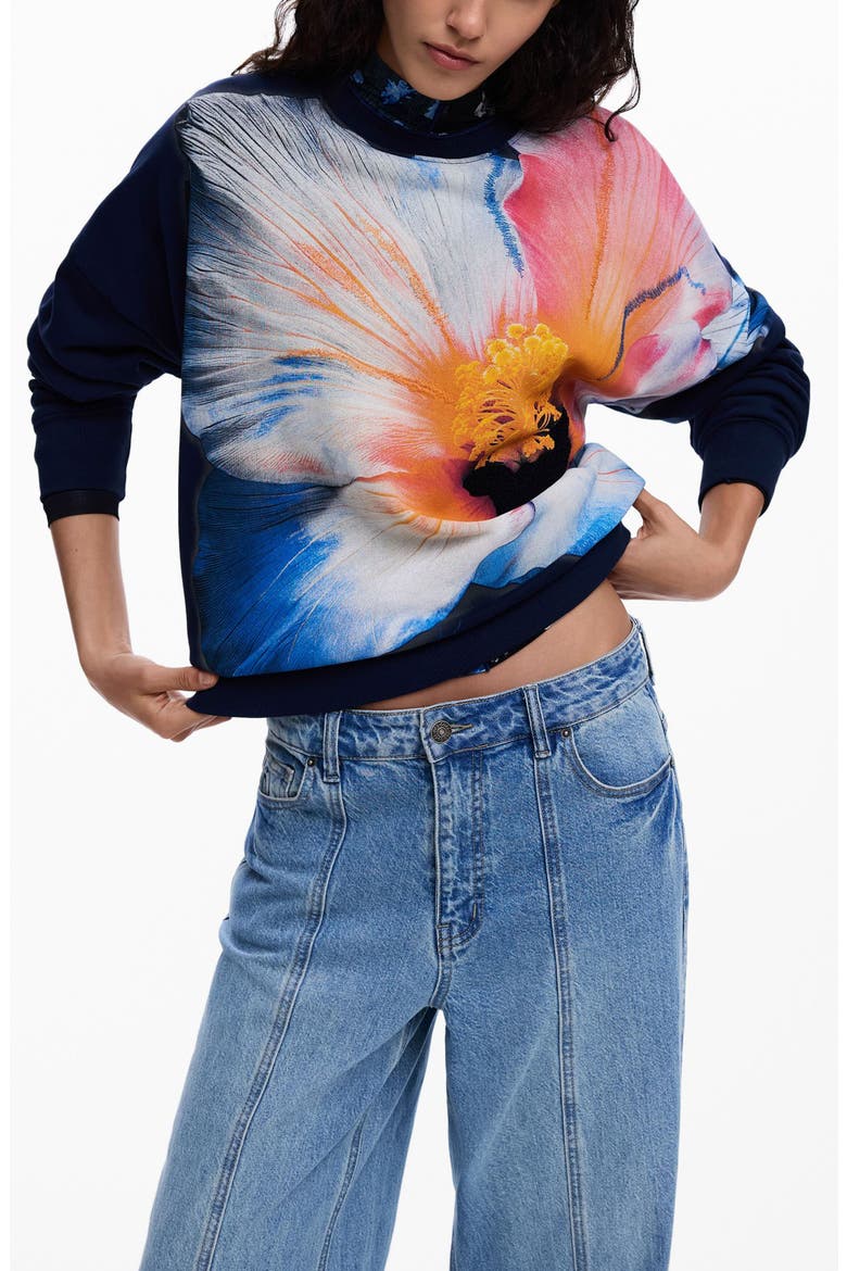 Pansy Cotton Graphic Sweatshirt, Main, color, BLUE