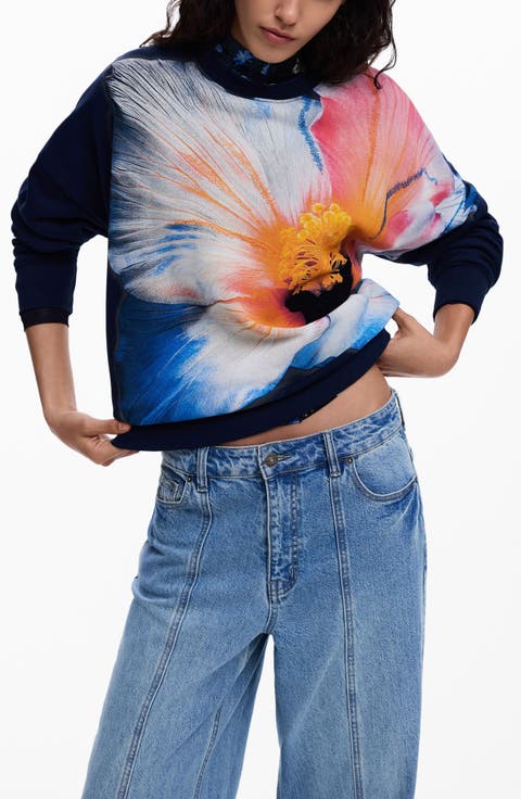 Pansy Cotton Graphic Sweatshirt