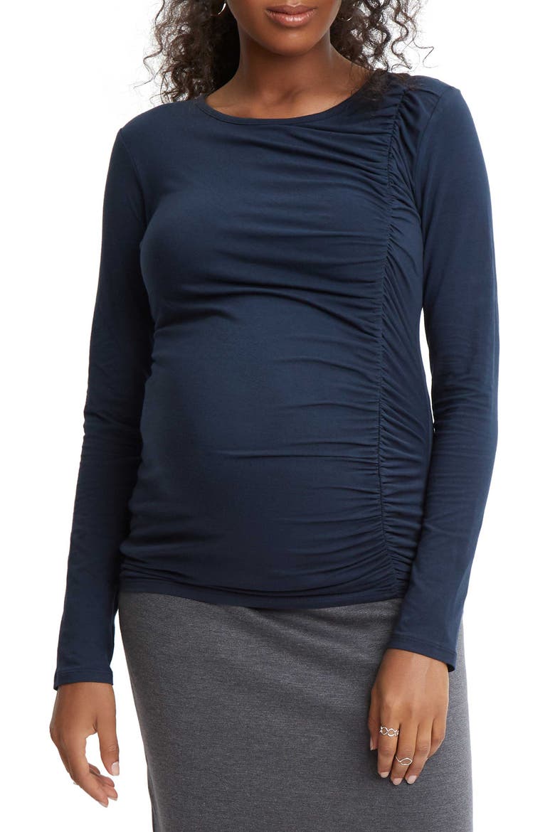 Long Sleeve Maternity Tee, Main, color, NAVY