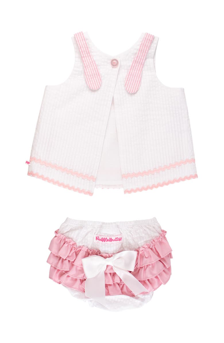 RuffleButts Seersucker Applique Swing Top and Bloomer Set, Alternate, color, Pink Bunny Ears Seersucker