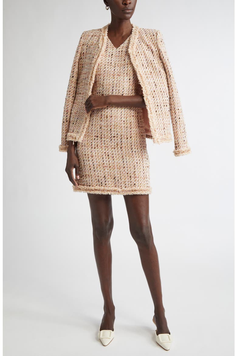 Betty Fringe Trim Metallic Tweed Sheath Dress, Alternate, color, POWER ROSE/ ACORN MULTI