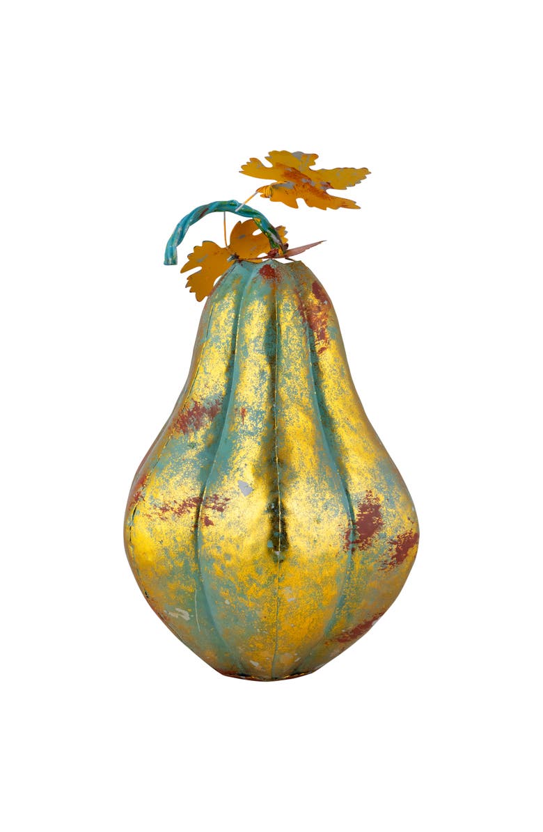 Northlight Gourd Metal Fall Harvest Decoration - 14" - Gold and Orange, Alternate, color, Gold