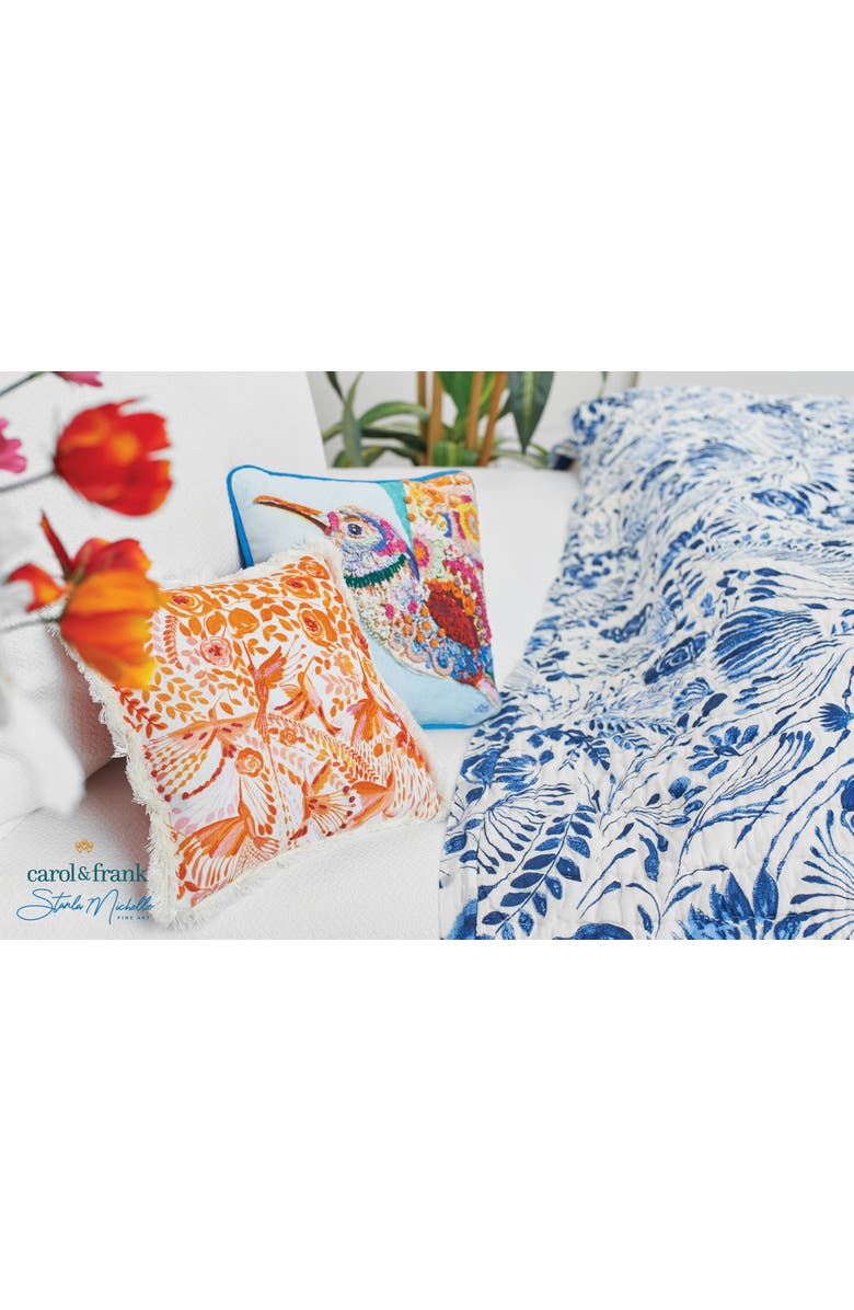 carol & frank Hummingbird Bird Orange Floral Cotton Decor Small/Petite Accent Pillow, 10" x 10", Alternate, color, Orange