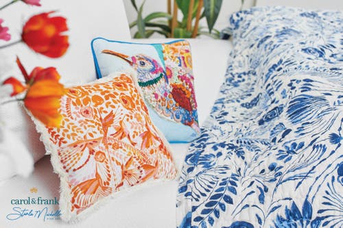 Carol & Frank Hummingbird Bird Orange Floral Cotton Decor Small/petite Accent Pillow, 10" X 10" In Orange