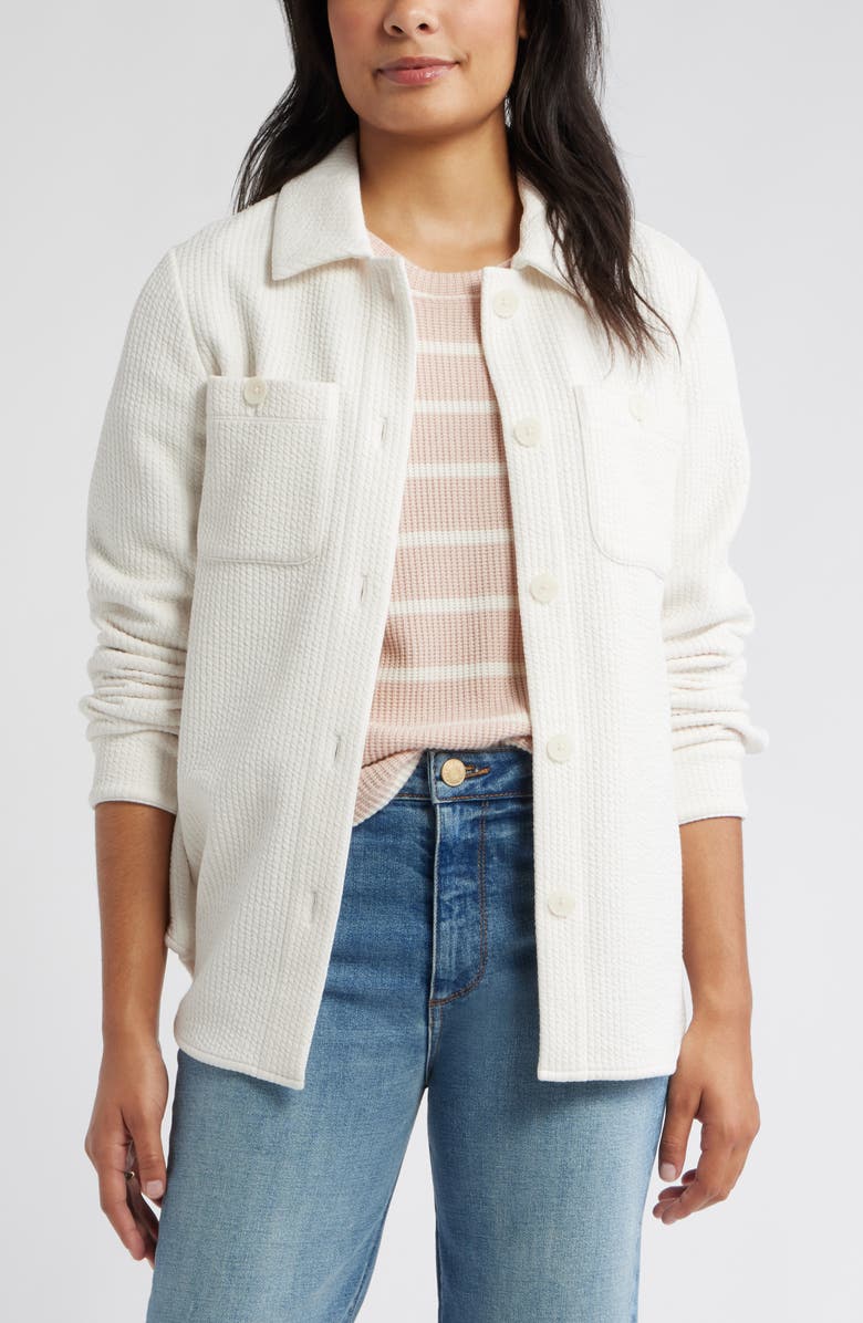 Caslon<sup>®</sup> Textured Knit Shirt Jacket, Main, color, Ivory Pristine