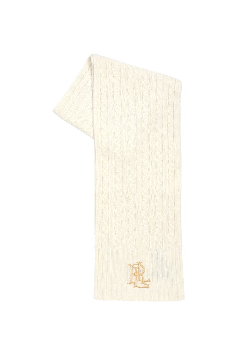 core cable logo scarf, Alternate, color, cream