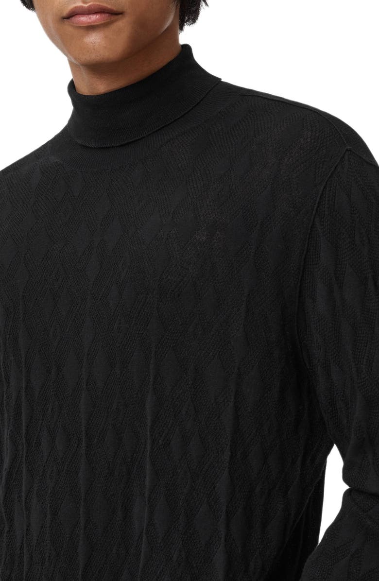 John Varvatos Alistair Broken Argyle Turtleneck Sweater, Alternate, color, Black