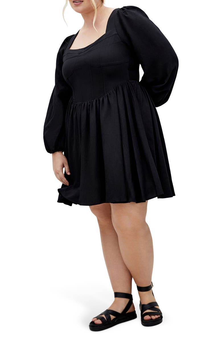 City Chic Cordelia Long Sleeve Minidress, Main, color, Black