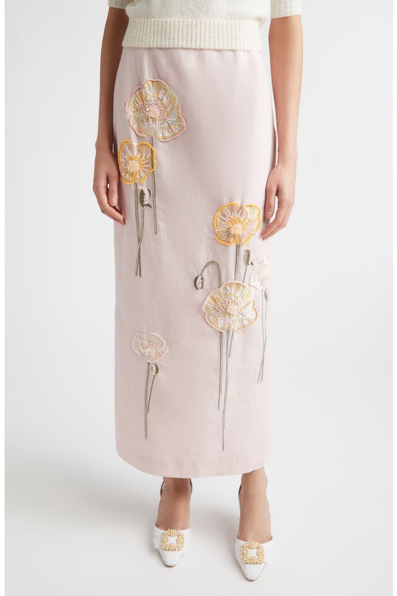 Norma Embroidered Cotton & Linen Maxi Skirt, Main, color, EMBROIDERED YELLOW WHITE