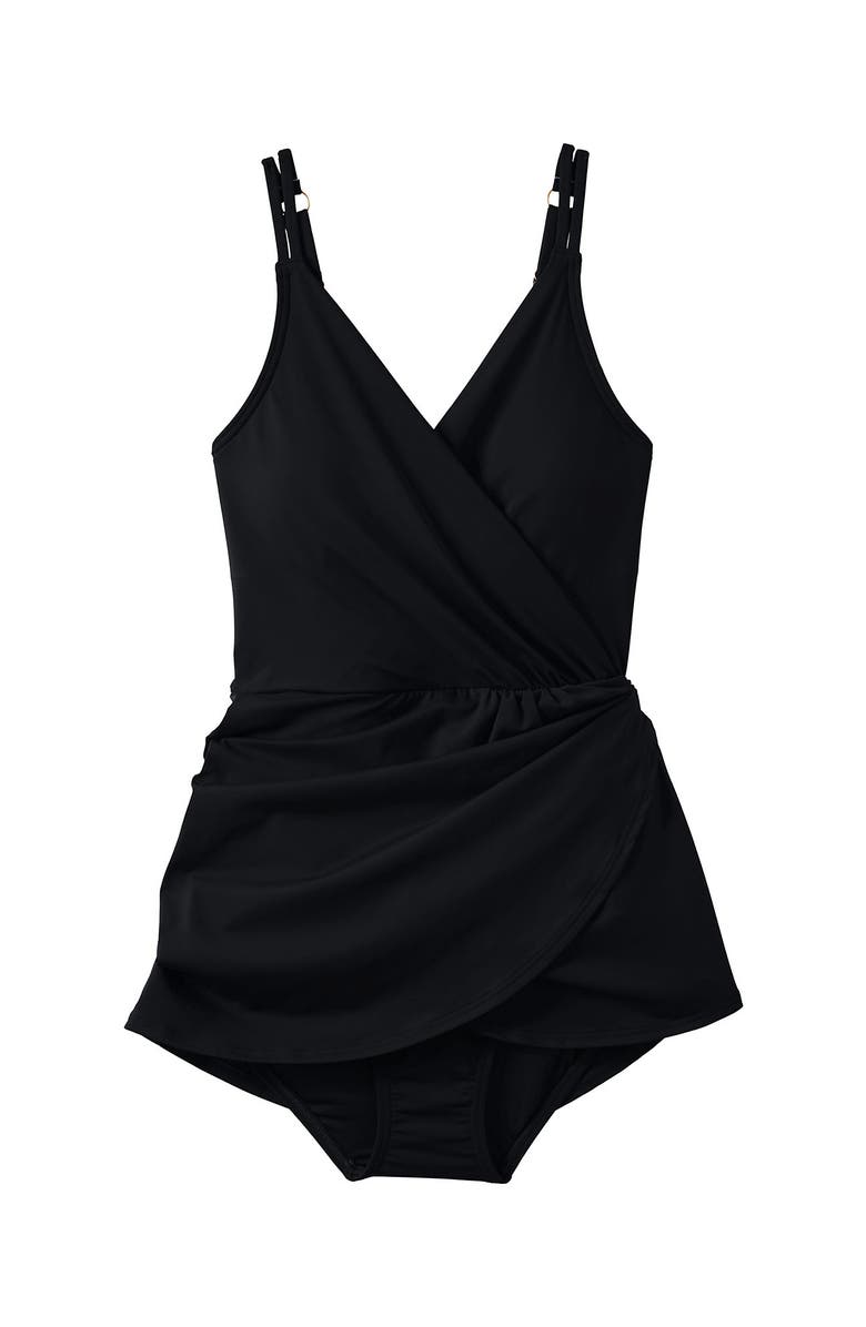 Lands' End V-neck Tulip Wrap Swim Dress One Piece Swimsuit, Alternate, color,
