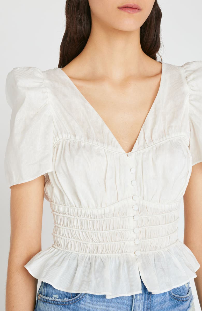 FRAME Puff Sleeve Smocked Blouse, Alternate, color,