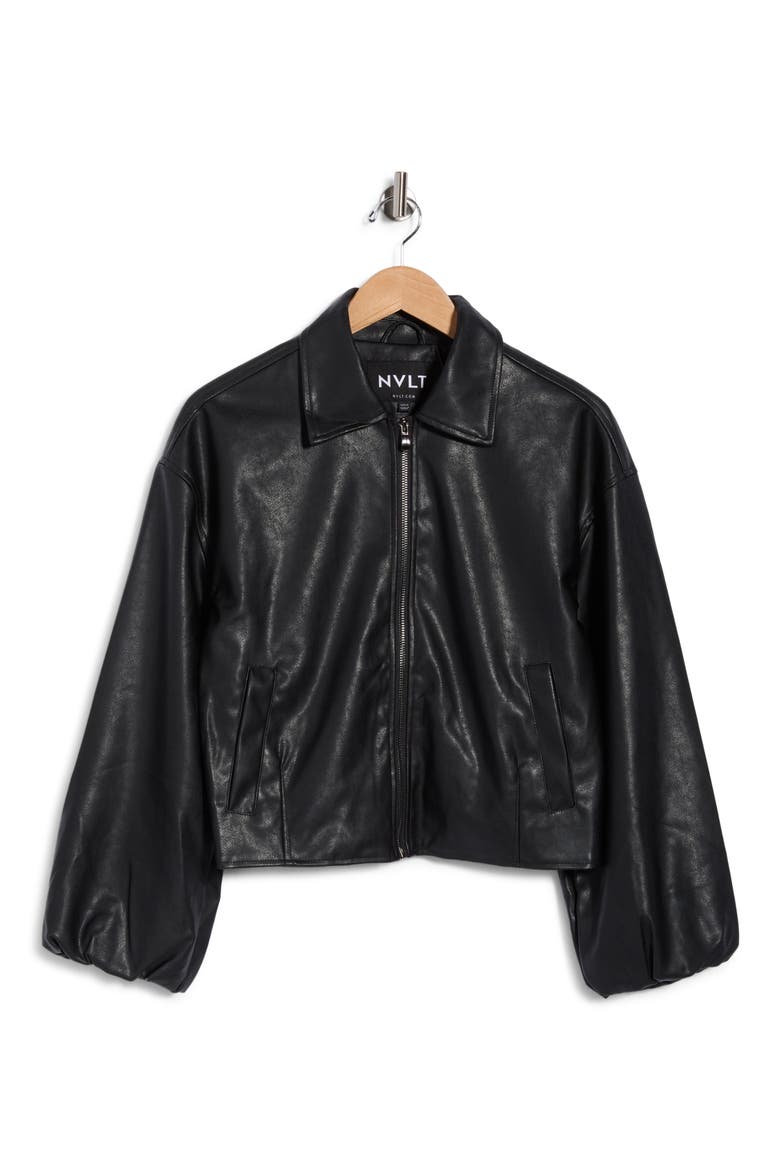 Faux Leather Bomber Jacket, Main, color, BLACK