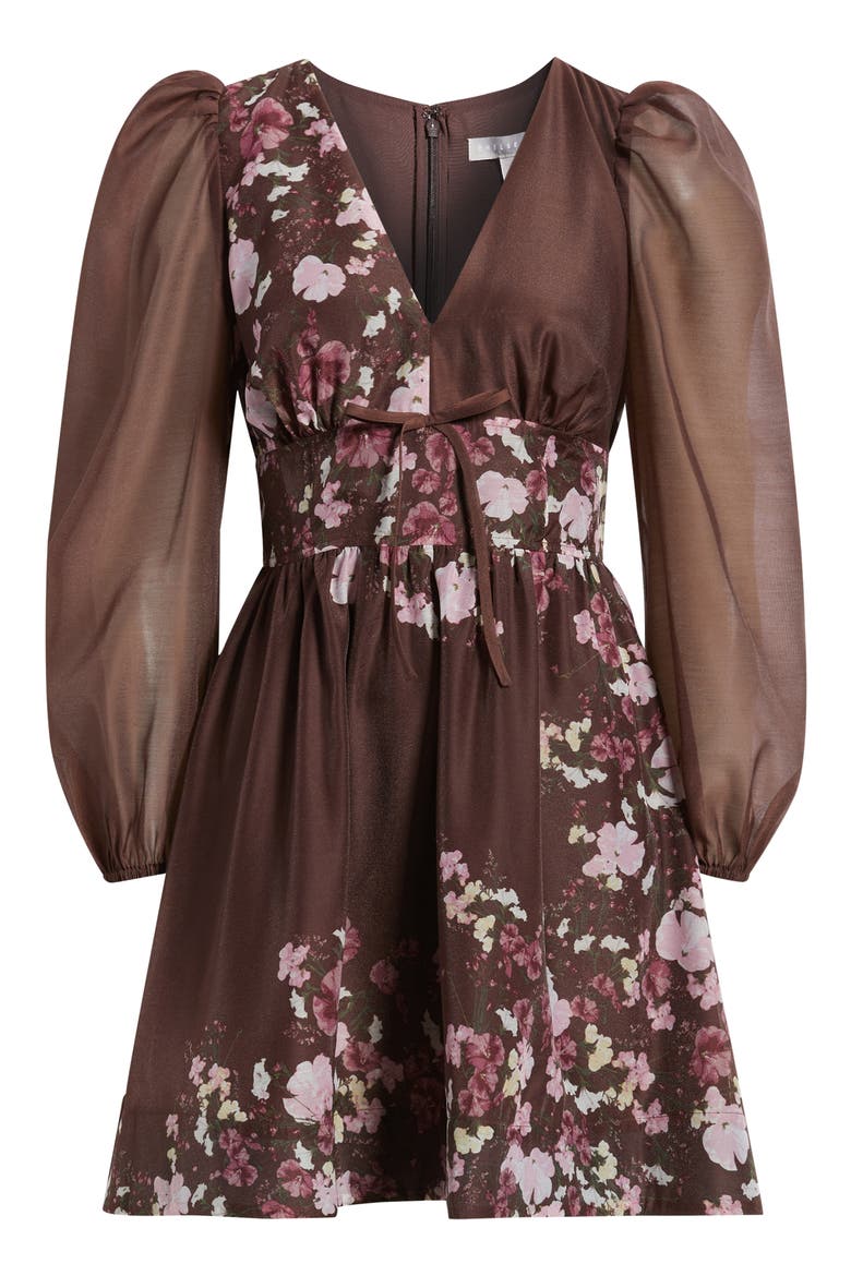 Long Sleeve Minidress, Alternate, color, BROWN- PINK AURORA PLACED