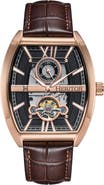 Heritor Automatic Masterson Semi-Skeleton Leather-Band Watch
