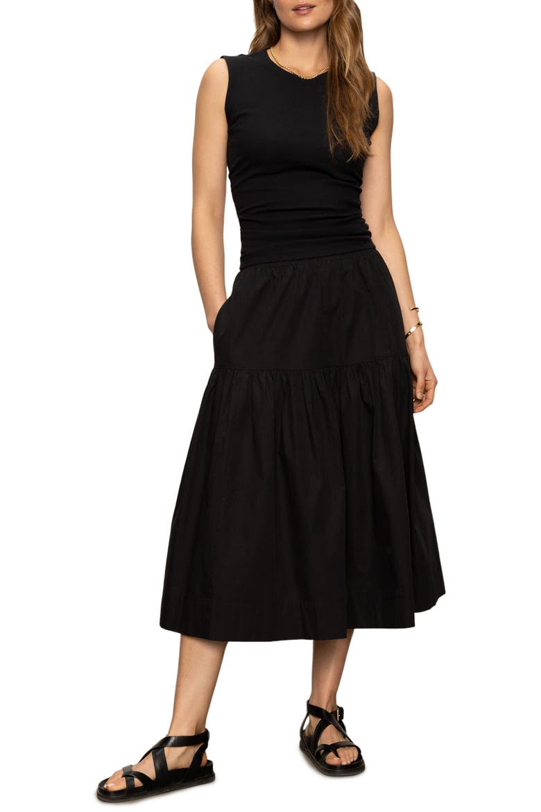 Cotton Poplin Prairie Skirt, Alternate, color, BLACK