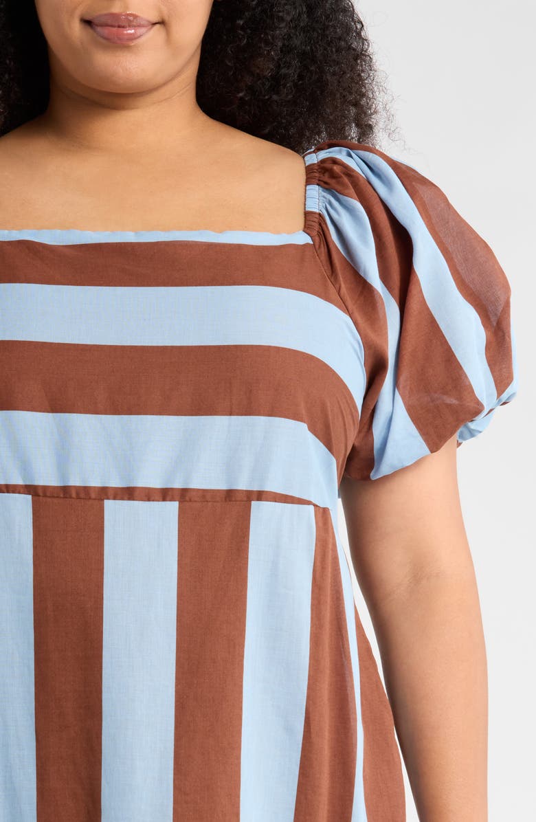 SUGARLIPS Evabella Xena Stripe Puff Sleeve Cotton Maxi Dress, Alternate, color, Brown-Blue