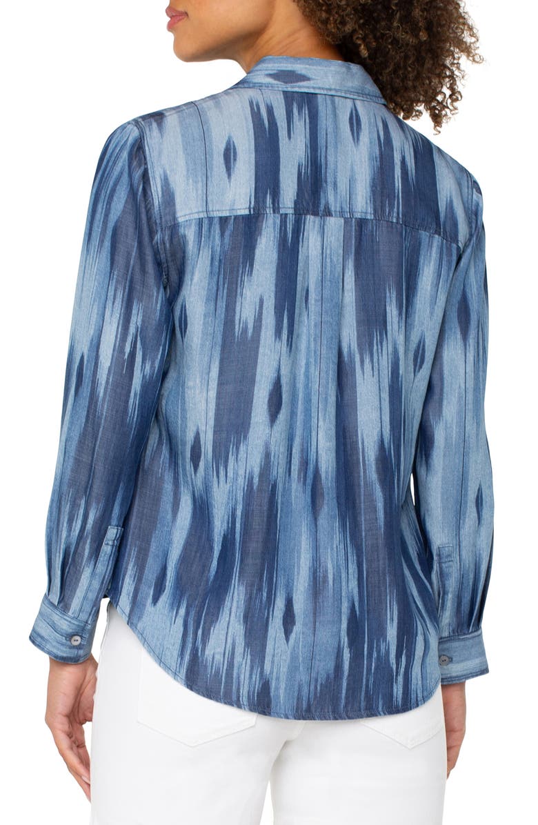 Liverpool Los Angeles Ikat Print Button-Up Shirt, Alternate, color, Water Color Ikat