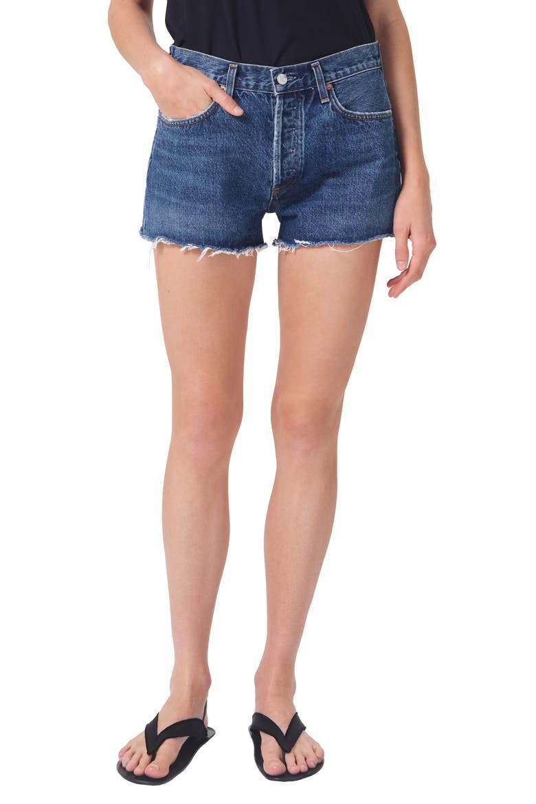 Parker Cutoff High Waist Relaxed Organic Cotton Denim Shorts, Main, color, CAUTION
