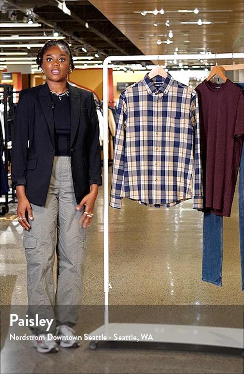 City Trim Fit Plaid Stretch Flannel Button-Down Shirt, sales video thumbnail