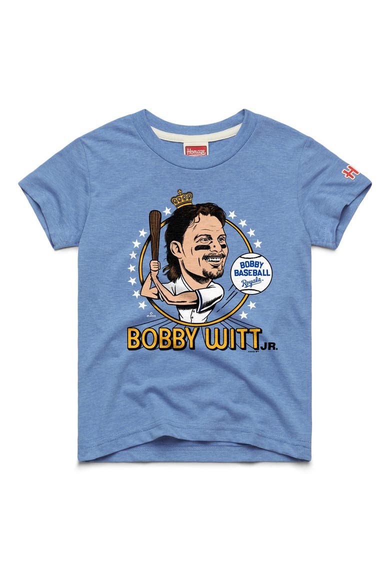 Youth Homage Bobby Witt Jr. Light Blue Kansas City Royals Caricature Tri-Blend T-Shirt, Main, color, Light Blue