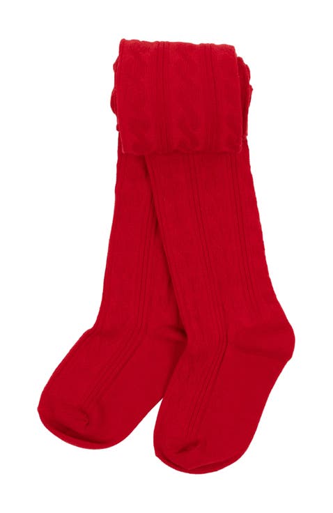 Girls Cable Knit Tights, Cotton Blend