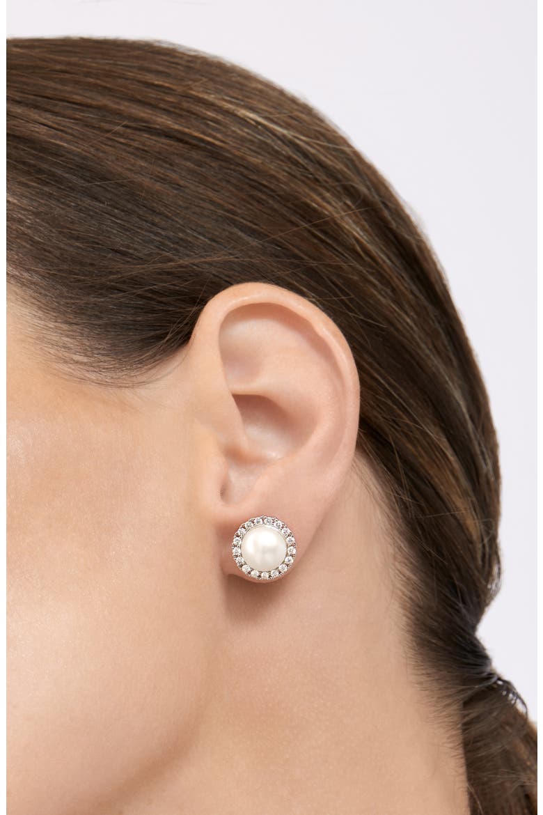 9mm Freshwater Pearl Swarovski Crystal Halo Stud Earrings, Alternate, color, WHITE
