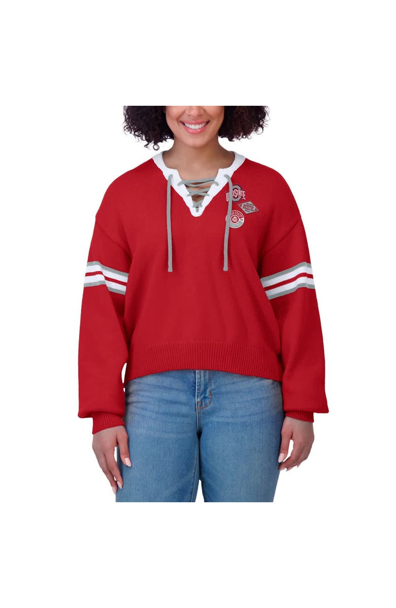 WEAR by Erin Andrews Women's WEAR by Erin Andrews Scarlet Ohio State Buckeyes Lace-Up Pullover Sweater, Alternate, color, Scarlet